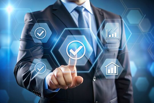 Businessman showing the best quality assurance on virtual screen for guarantee product