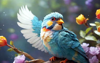 The beautiful bird flapped its wings happily in the spring.