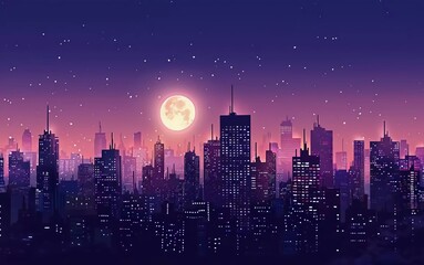 
Night silhouette background city with very beautiful skyscrapers