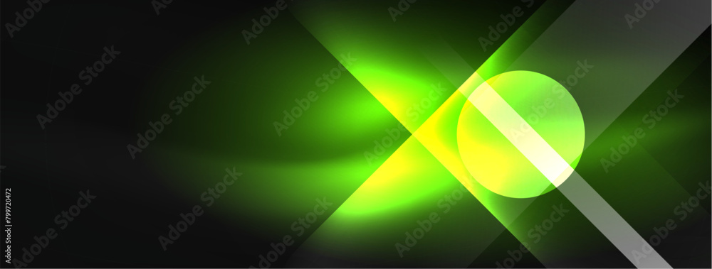 Poster electric blue and yellow lights create a visual effect on the black background, resembling lens flar