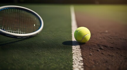 Horizontal composition with tennis ball. Sport lifestyle background. Summer template or banner.generative.ai