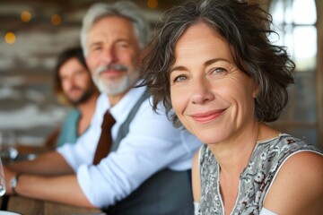 Portrait of a beautiful mature woman with her husband at restaurant.