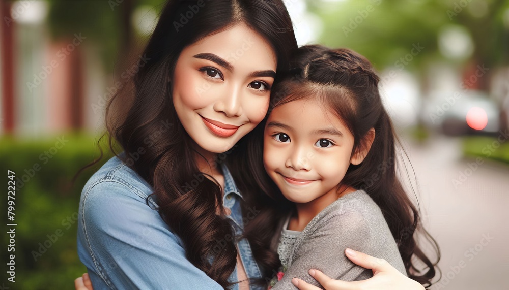 Wall mural Young woman and mother spending time together. Mother's Day background.