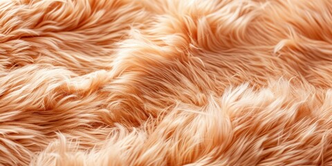 Closeup of lush soft peach fuzz color fur with a silky texture warmth and luxury background. Modern trendy tone hue shade