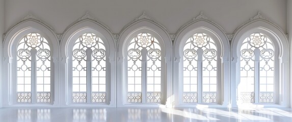 interior of a mosque in white , window arabic decoration