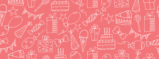 Seamless festive pattern for birthday, party design, with Doodle elements.
