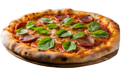Real Italian 'Pizza Margherita' from Naples, isolated on a transparent background.