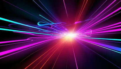 Abstract neon lights background with glowing lines and futuristic vibes.