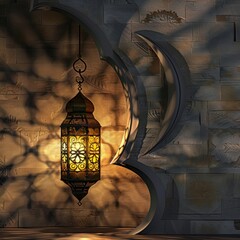 lantern islamic and crescent moon