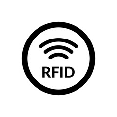 RFID black round outline icon. Wireless security circle symbol. Radio frequency identification sign. Tracking pictogram.