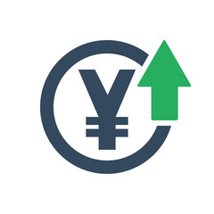 japanese yen or chinese yuan green up arrow icon, exchange rate rising trend symbol, inflation or tax infographics sign