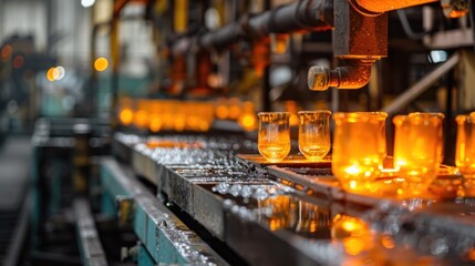 Image of a factory that produces glass with automatic machines.AI generated image
