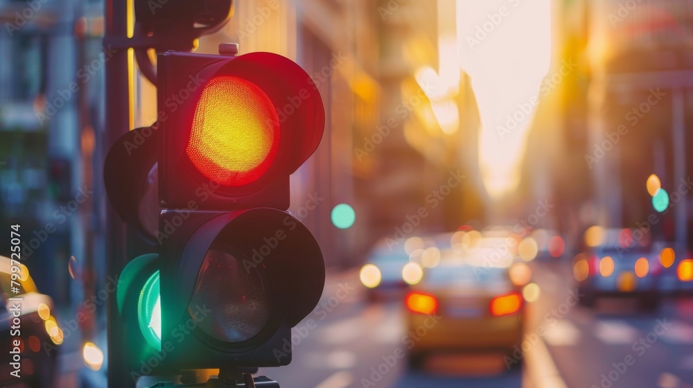 Poster A traffic light with a countdown timer indicating the time remaining before the light changes, aiding drivers in decision-making.