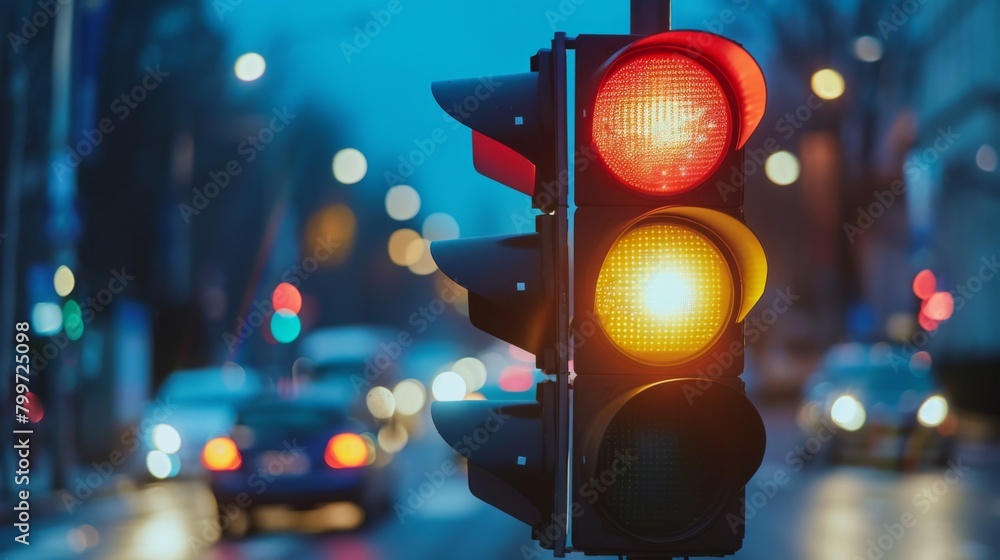 Poster A traffic light with a countdown timer indicating the time remaining before the light changes, aiding drivers in decision-making.