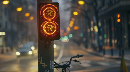 A traffic signal with a bicycle symbol, designating a dedicated lane for cyclists at an intersection.