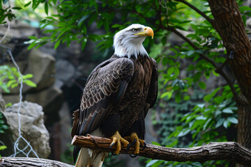 Fototapeta premium photo bald eagle perched majestically on tree