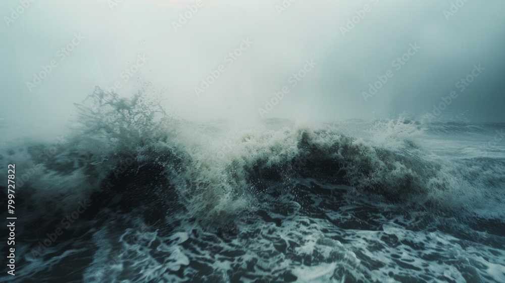 Poster a large expanse of water is seen in this illustration, with waves swirling and crashing against the 