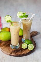 selective focus of raw mango drink recipe 