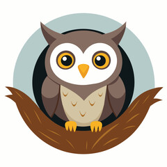 A close up of a brown owl with yellow eyes on a white background vector illustration