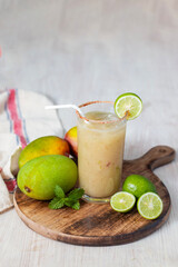 selective focus of raw mango drink recipe "Aam Panna". 