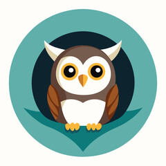 A cartoon owl with large yellow eyes sits perched on a branch in front of a dark, moonless night sky. The owl is brown and white with a small orange beak.