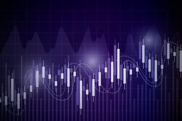 Business candle stick graph chart of stock market investment trading on blue background. Bullish point, up trend of graph. Economy vector design