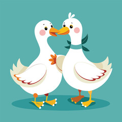 two ducks are standing side by side, one has a blue background  vector illustration