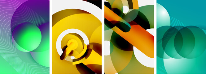 A vibrant collage featuring yellow, rectangular shapes, abstract art inspired by liquid patterns, circles, and bird imagery. A visual arts masterpiece combining painting and unique fonts