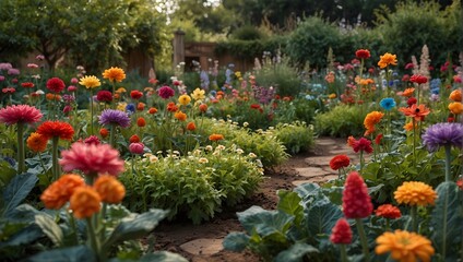 A whimsical cartoon garden filled with dancing flowers and singing vegetables ai_generated - obrazy, fototapety, plakaty