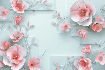 Pink Floral Background with Flowers and Butterfly