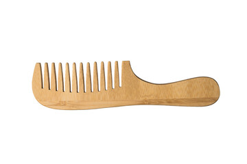 Wooden comb with handle isolated on a white background.