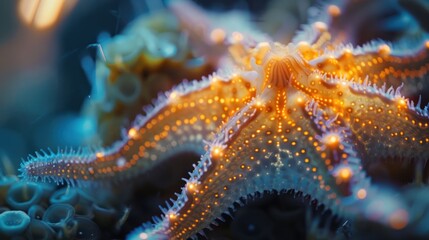 Macro shot of a glowing starfish - obrazy, fototapety, plakaty