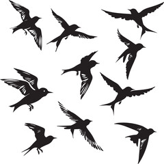 set of silhouettes of birds