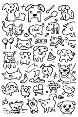 Obraz premium Simple wallpaper of dogs and cats. Vector linear seamless pattern. For postcard covers, etc