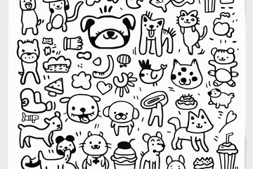 Obraz premium Simple wallpaper of dogs and cats. Vector linear seamless pattern. For postcard covers, etc