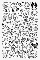 Simple wallpaper of dogs and cats. Vector linear seamless pattern. For postcard covers, etc