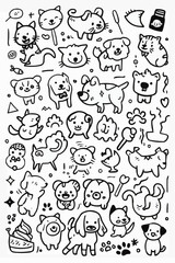 Simple wallpaper of dogs and cats. Vector linear seamless pattern. For postcard covers, etc