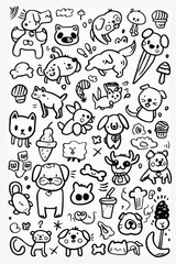 Obraz premium Simple wallpaper of dogs and cats. Vector linear seamless pattern. For postcard covers, etc