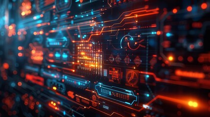 Obraz premium circuit board with red and blue lights