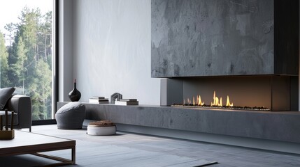 Fototapeta premium The clean and seamless design of the fireplace gives an illusion of a floating flame adding a touch of magic to the room. 2d flat cartoon.
