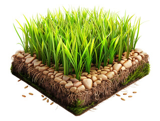 patch of green rice plants, 3d illustration