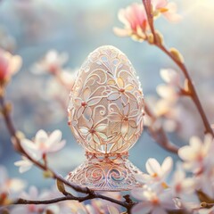 Close-up of a beautifully crafted Easter egg, with intricate patterns and textures, symbolizing renewal and creativity, AI Generative