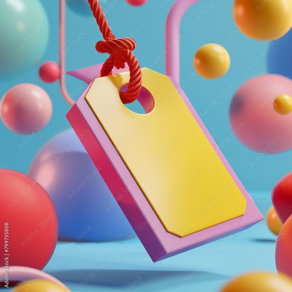 Poster craft a 3d concept emphasizing a tag price icon, with a dynamic design that suggests movement and at