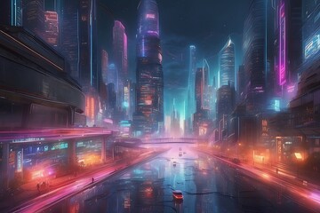 city at night Cosmic Metropolis A Cyberpunk Odyssey