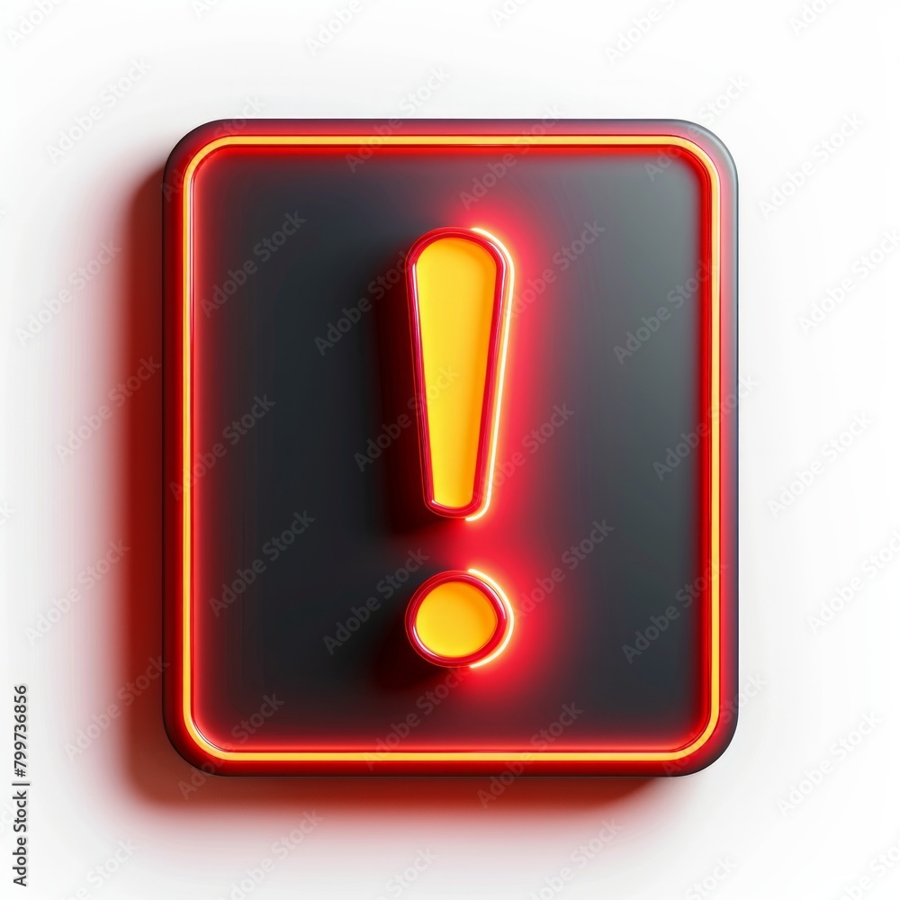 Poster create a 3d rendering of a neon light exclamation mark icon, ai generative