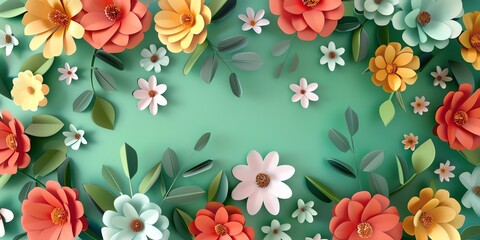 HD, 16k, empty space in center area, beautiful retro modern trendy Paper cut flowers bold and big 3D, minimalis element, background aspect ratio 2:1