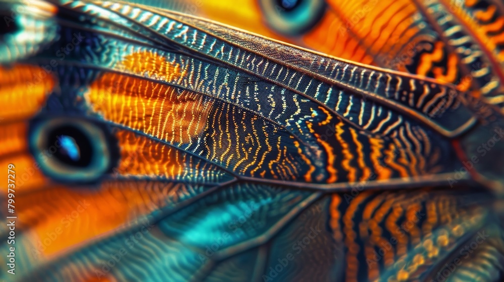 Poster the intricate pattern of a butterflys wing showcasing the balance of organic and geometric shapes..