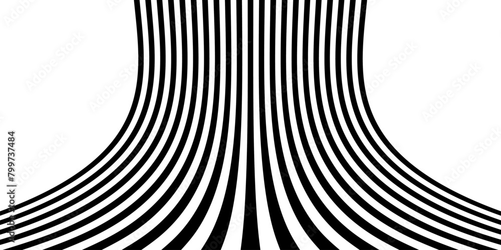 Sticker black on white abstract perspective wave line stripes with 3d dimensional effect isolated on white. 