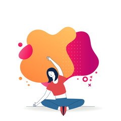 Young woman doing yoga. Female character sitting in lotus pose flat vector illustration. Body training, practice, lifestyle concept for banner, website design or landing web page