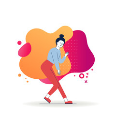 Young woman enjoying dance. Cartoon female character moving and having fun in casual flat vector illustration. Party, motion, leisure concept for banner, website design or landing web page